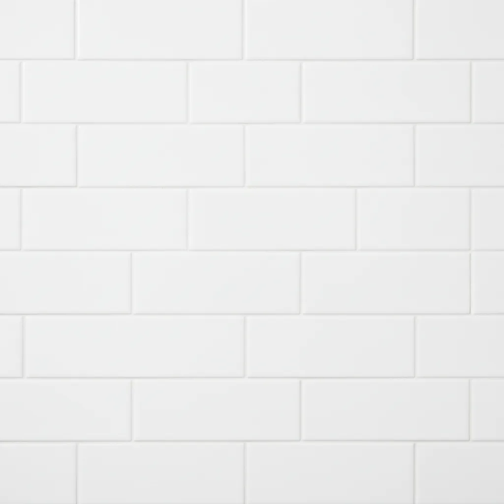 Classic white metro subway tiles in brick bond pattern, glossy ceramic